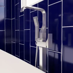 ALFI brand Brass, AB2180-BN Brushed Nickel Single Lever Floor Mounted Tub Filler Mixer w Hand Held Shower Head
