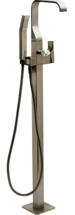 ALFI brand Brass, AB2180-BN Brushed Nickel Single Lever Floor Mounted Tub Filler Mixer w Hand Held Shower Head