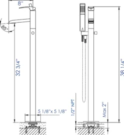 ALFI brand Brass, AB2843-BN Brushed Nickel Single Hole Floor Mounted Waterfall Tub Filler