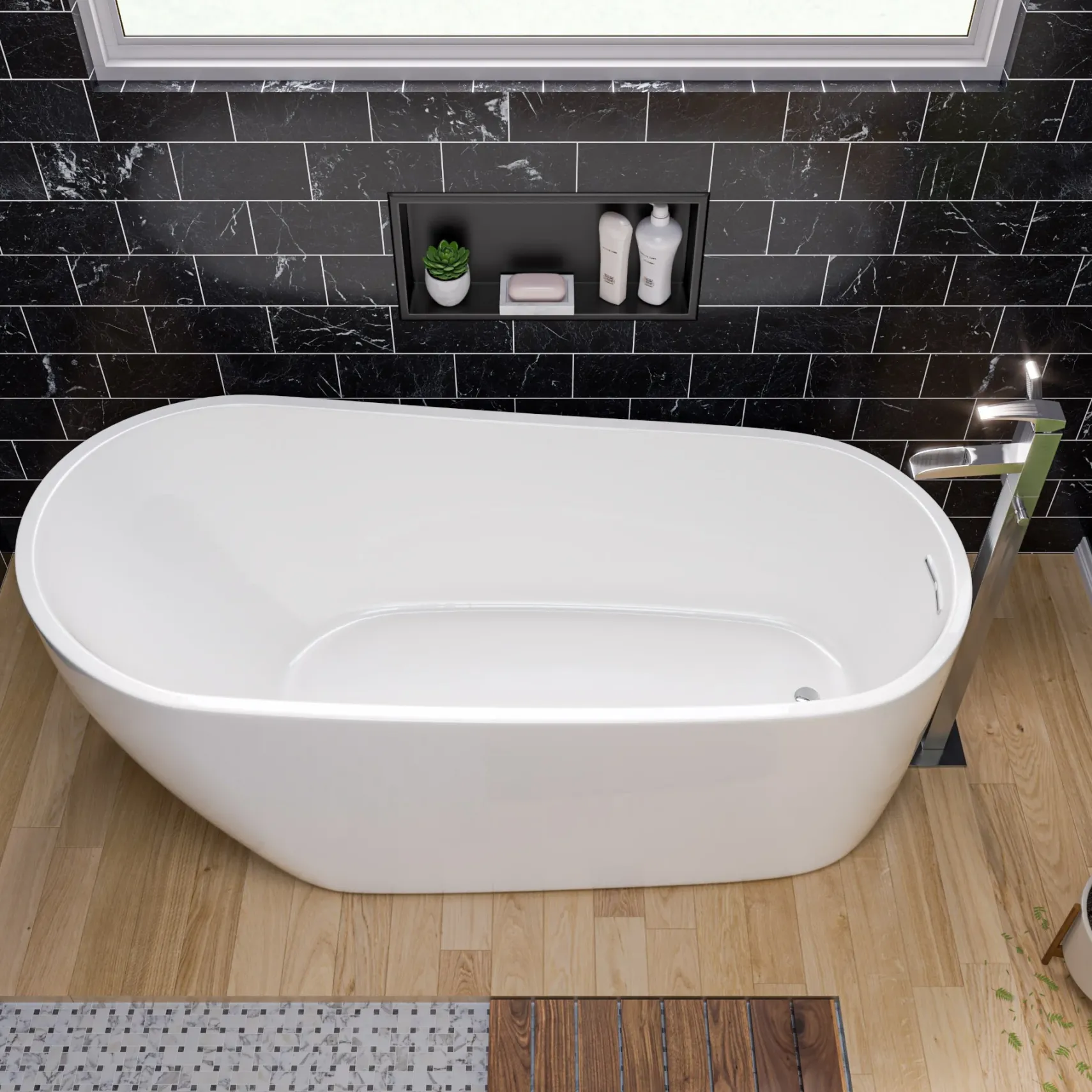 ALFI brand Brass, AB2843-BN Brushed Nickel Single Hole Floor Mounted Waterfall Tub Filler