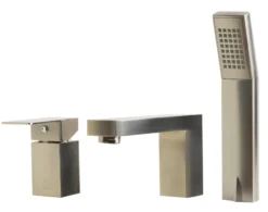 ALFI brand Brass, AB2322-BN Brushed Nickel Deck Mounted Tub Filler and Square Hand Held Shower Head