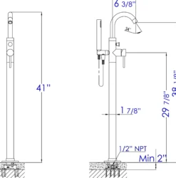 ALFI brand Brass, AB2534-PC Polished Chrome Single Lever Floor Mounted Tub Filler Mixer w Hand Held Shower Head