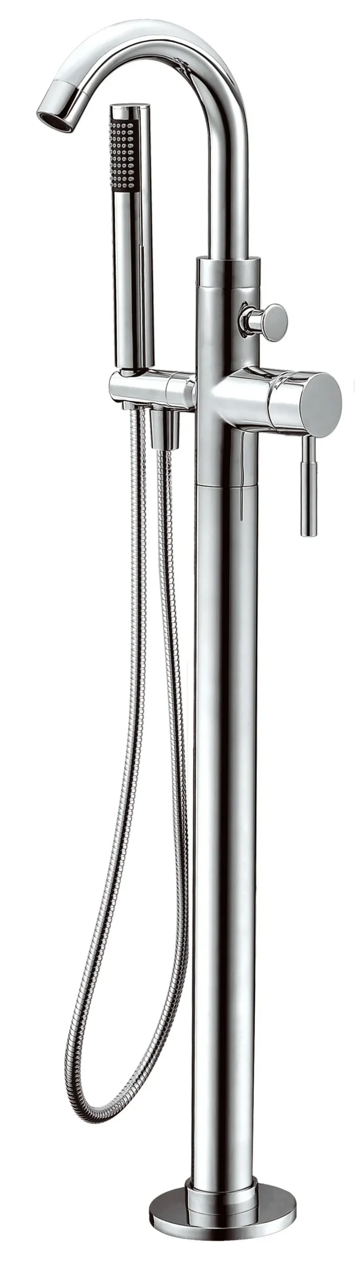 ALFI brand Brass, AB2534-PC Polished Chrome Single Lever Floor Mounted Tub Filler Mixer w Hand Held Shower Head