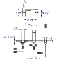 ALFI brand Brass, AB2322-PC Polished Chrome Deck Mounted Tub Filler and Square Hand Held Shower Head