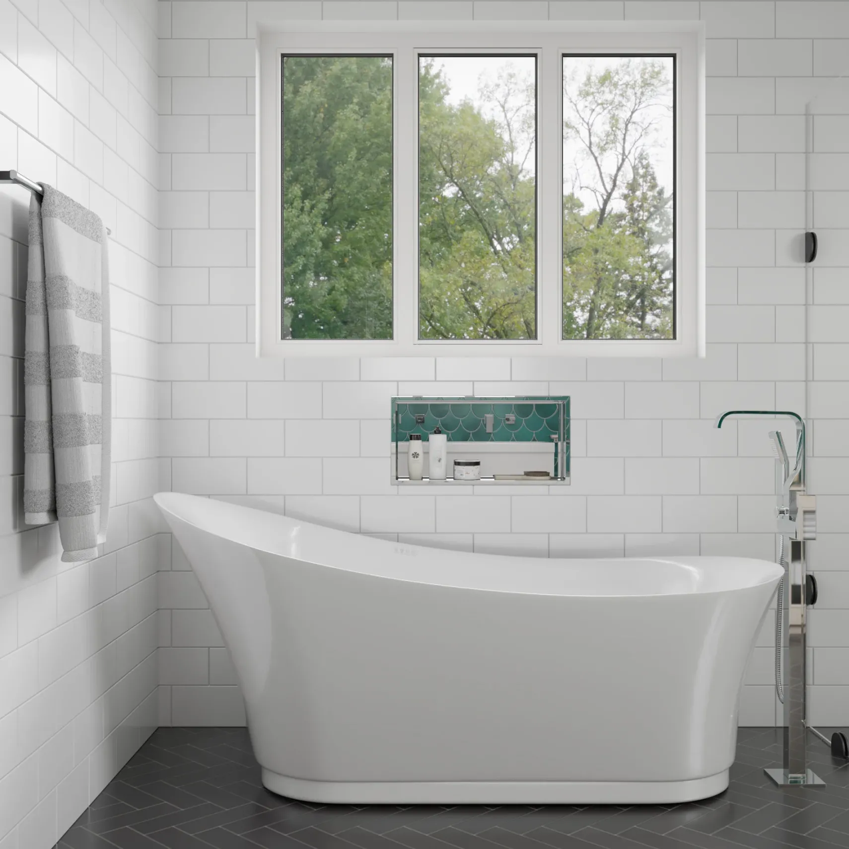 ALFI brand Brass, AB2180-PC Polished Chrome Single Lever Floor Mounted Tub Filler Mixer w Hand Held Shower Head