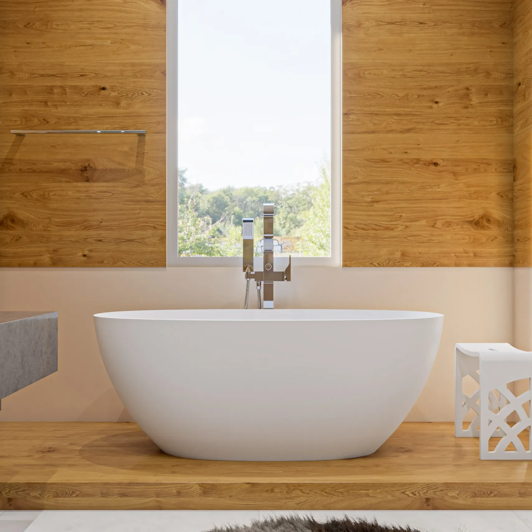 ALFI brand Brass, AB2180-PC Polished Chrome Single Lever Floor Mounted Tub Filler Mixer w Hand Held Shower Head