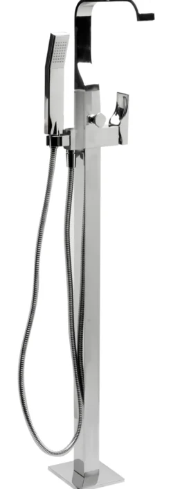 ALFI brand Brass, AB2180-PC Polished Chrome Single Lever Floor Mounted Tub Filler Mixer w Hand Held Shower Head