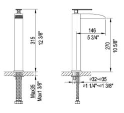 ALFI Brushed Nickel Single Hole Tall Waterfall Bathroom Faucet, AB1597-BN