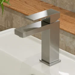 ALFI Brushed Nickel Square Single Lever Bathroom Faucet, AB1229-BN
