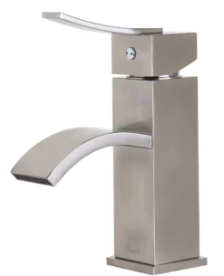ALFI Brushed Nickel Square Body Curved Spout Single Lever Bathroom Faucet, AB1258-BN