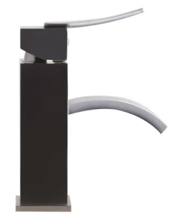 ALFI Brushed Nickel Square Body Curved Spout Single Lever Bathroom Faucet, AB1258-BN