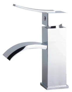 ALFI Polished Chrome Square Body Curved Spout Single Lever Bathroom Faucet, AB1258-PC