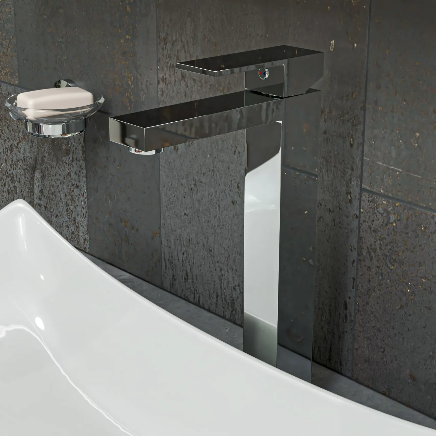 ALFI Polished Chrome Tall Square Single Lever Bathroom Faucet, AB1129-PC