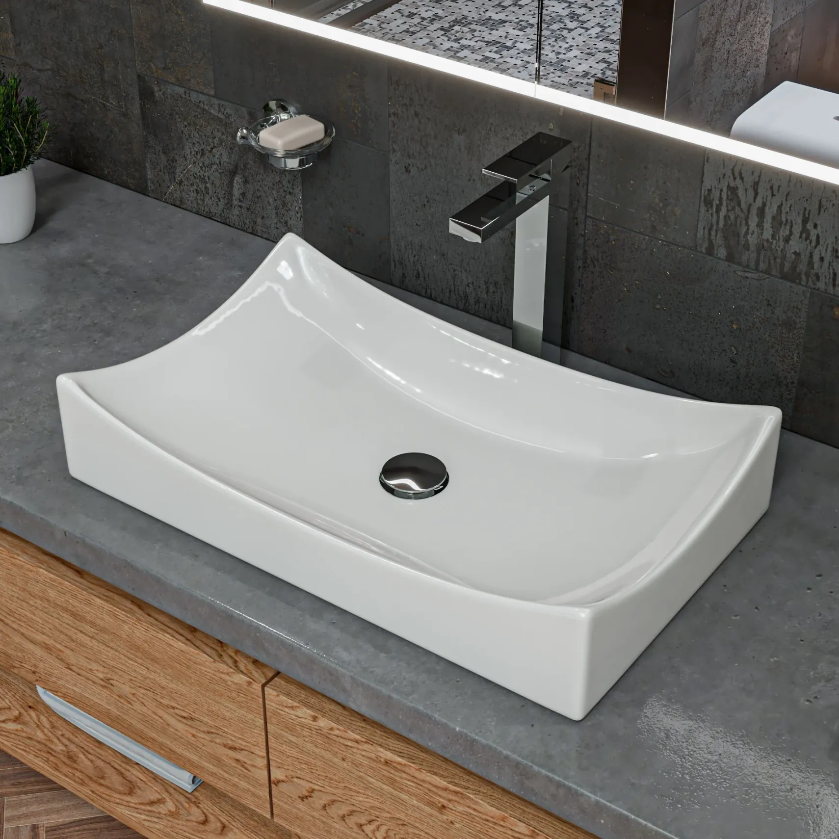 ALFI Polished Chrome Tall Square Single Lever Bathroom Faucet, AB1129-PC