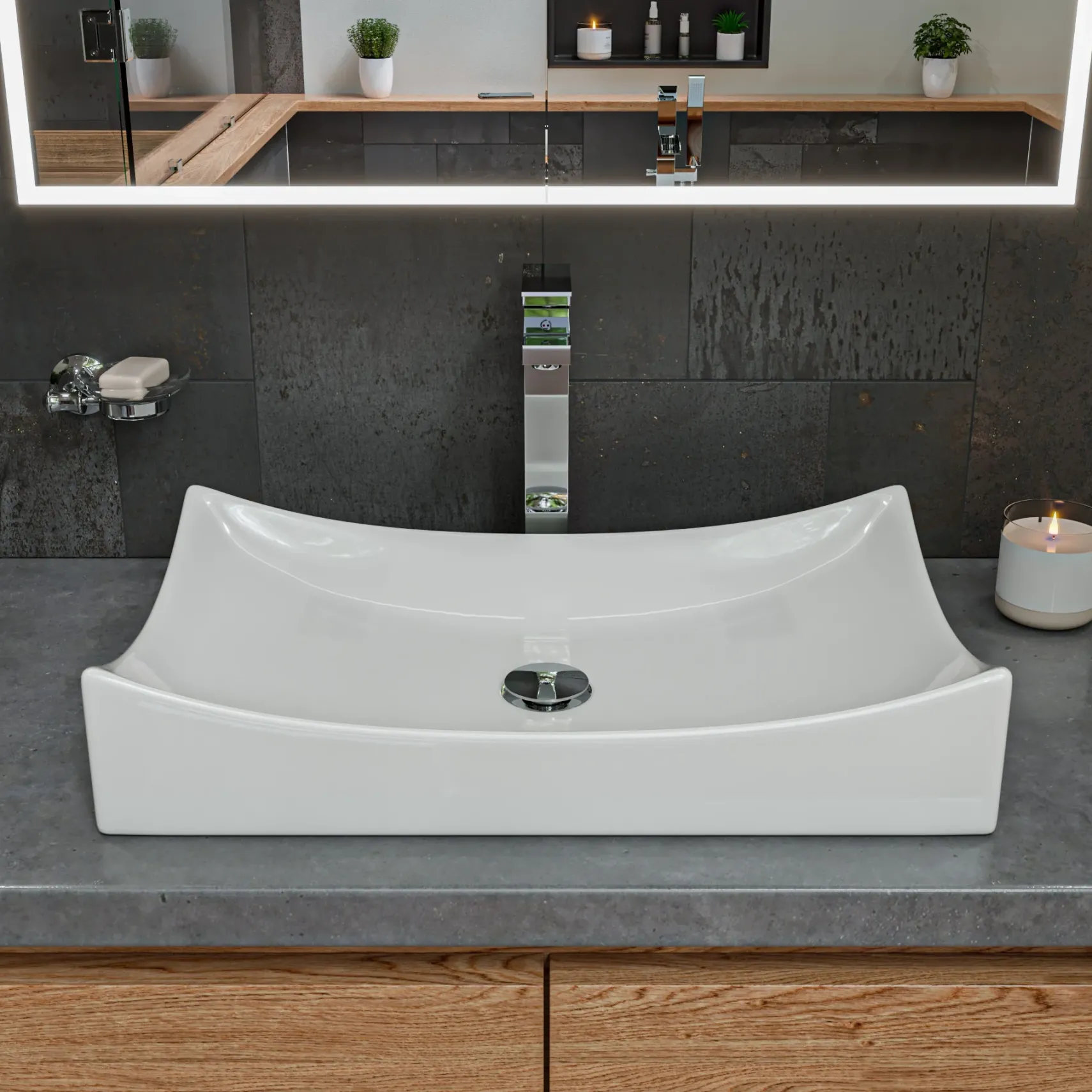 ALFI Polished Chrome Tall Square Single Lever Bathroom Faucet, AB1129-PC