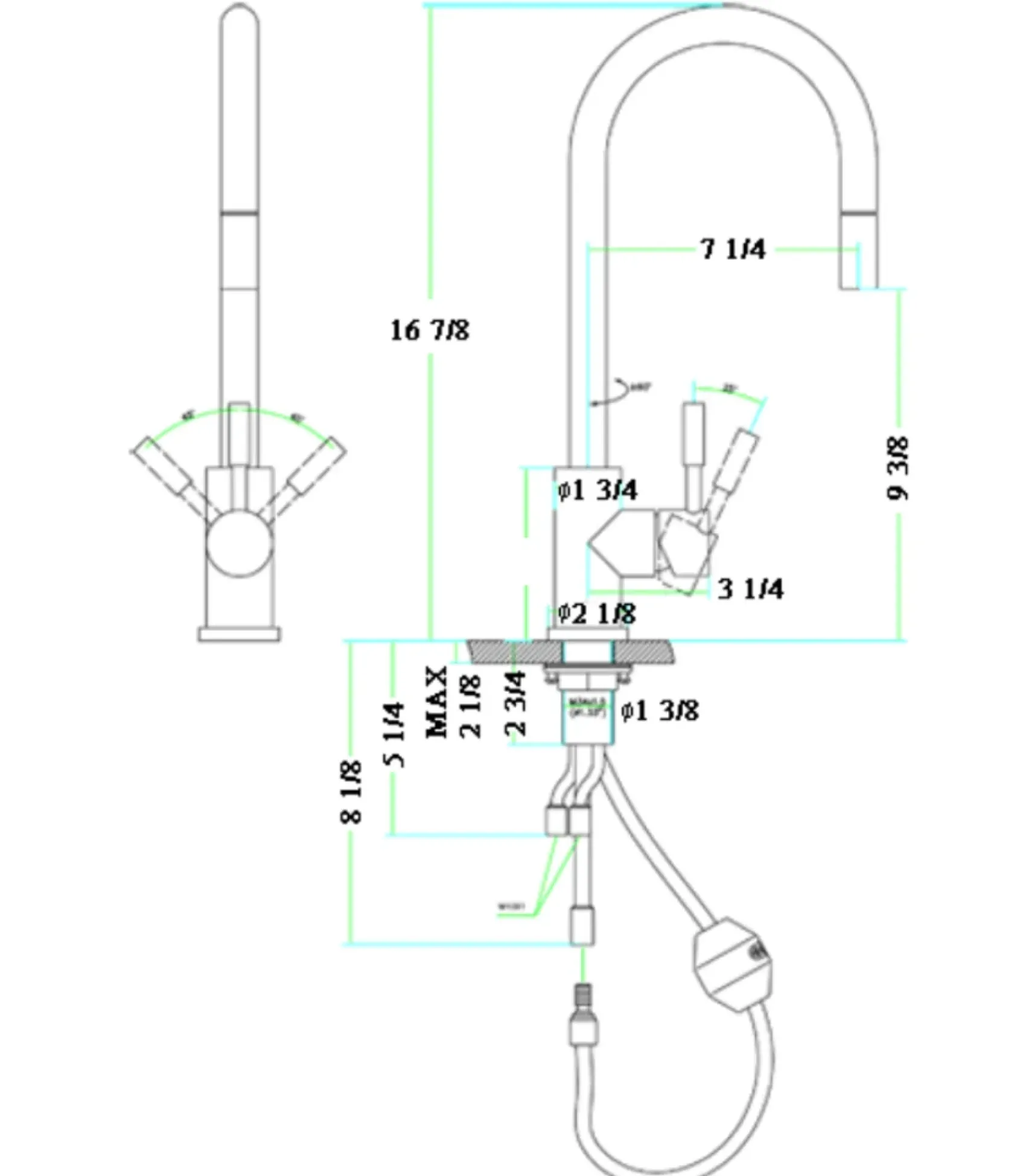 ALFI Solid Brushed Stainless Steel Single Hole Pull Down Kitchen Faucet, AB2028-BSS