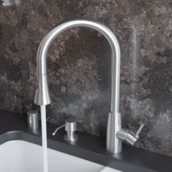 ALFI Solid Brushed Stainless Steel Pull Down Single Hole Kitchen Faucet, AB2034-BSS