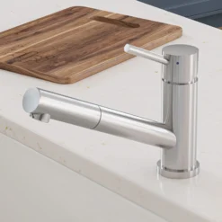 ALFI Solid Brushed Stainless Steel Pull Out Single Hole Kitchen Faucet, AB2025-BSS