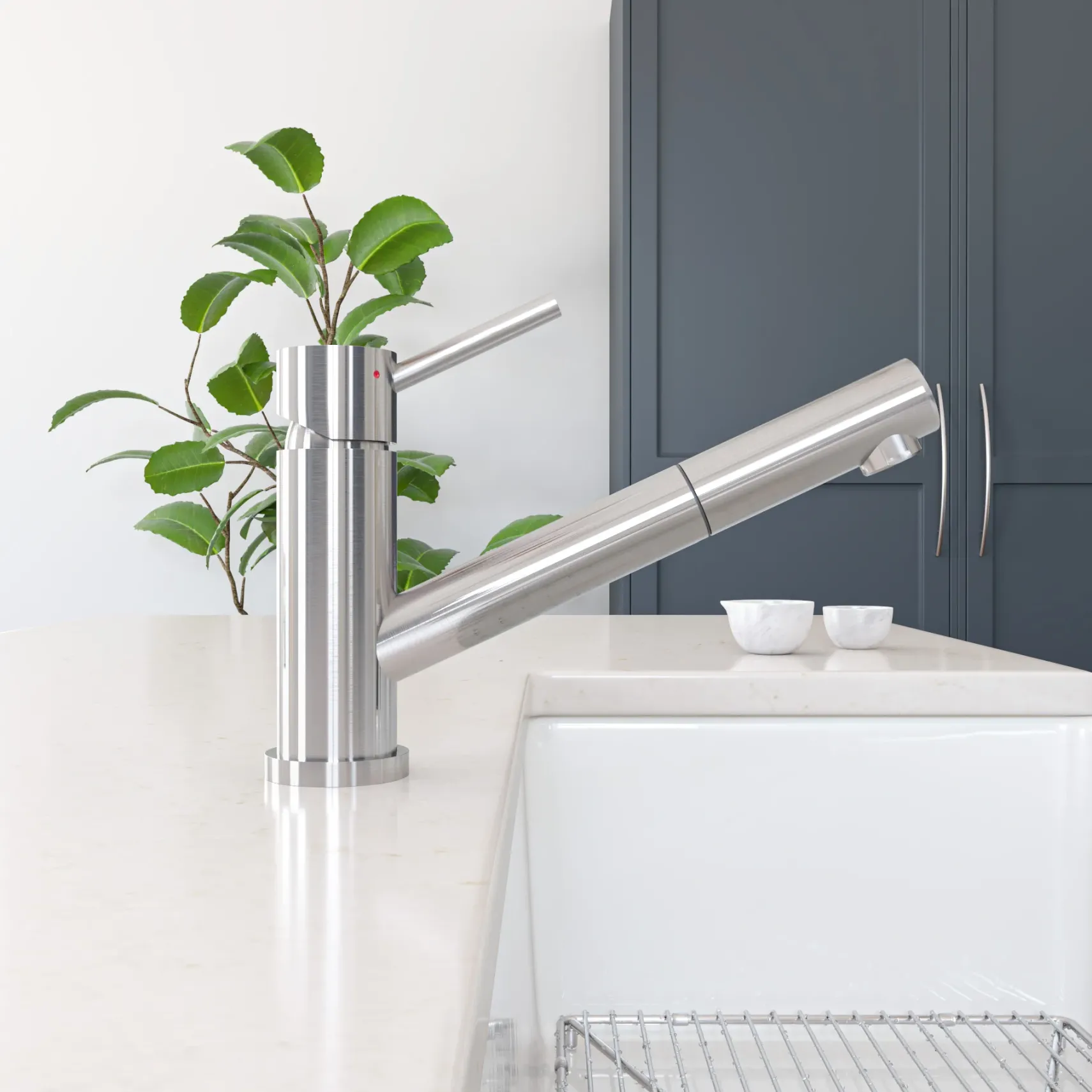 ALFI Solid Brushed Stainless Steel Pull Out Single Hole Kitchen Faucet, AB2025-BSS