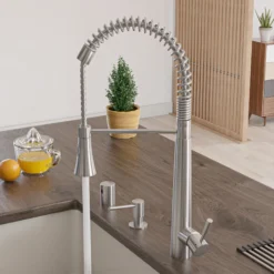 ALFI Solid Stainless Steel Commercial Spring Kitchen Faucet with Pull Down Shower Spray, AB2039S