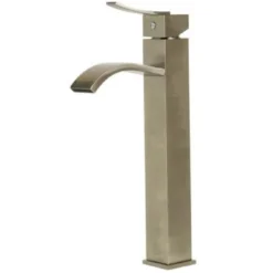 ALFI Tall Brushed Nickel Tall Square Body Curved Spout Single Lever Bathroom Faucet, AB1158-BN