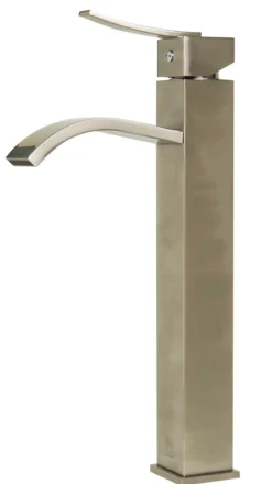 ALFI Tall Brushed Nickel Tall Square Body Curved Spout Single Lever Bathroom Faucet, AB1158-BN