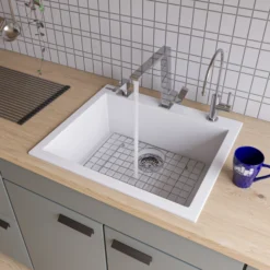 ALFI White 24" Drop-In Single Bowl Granite Composite Kitchen Sink, AB2420DI-W