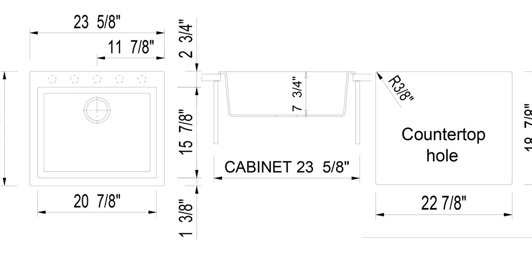 ALFI White 24" Drop-In Single Bowl Granite Composite Kitchen Sink, AB2420DI-W