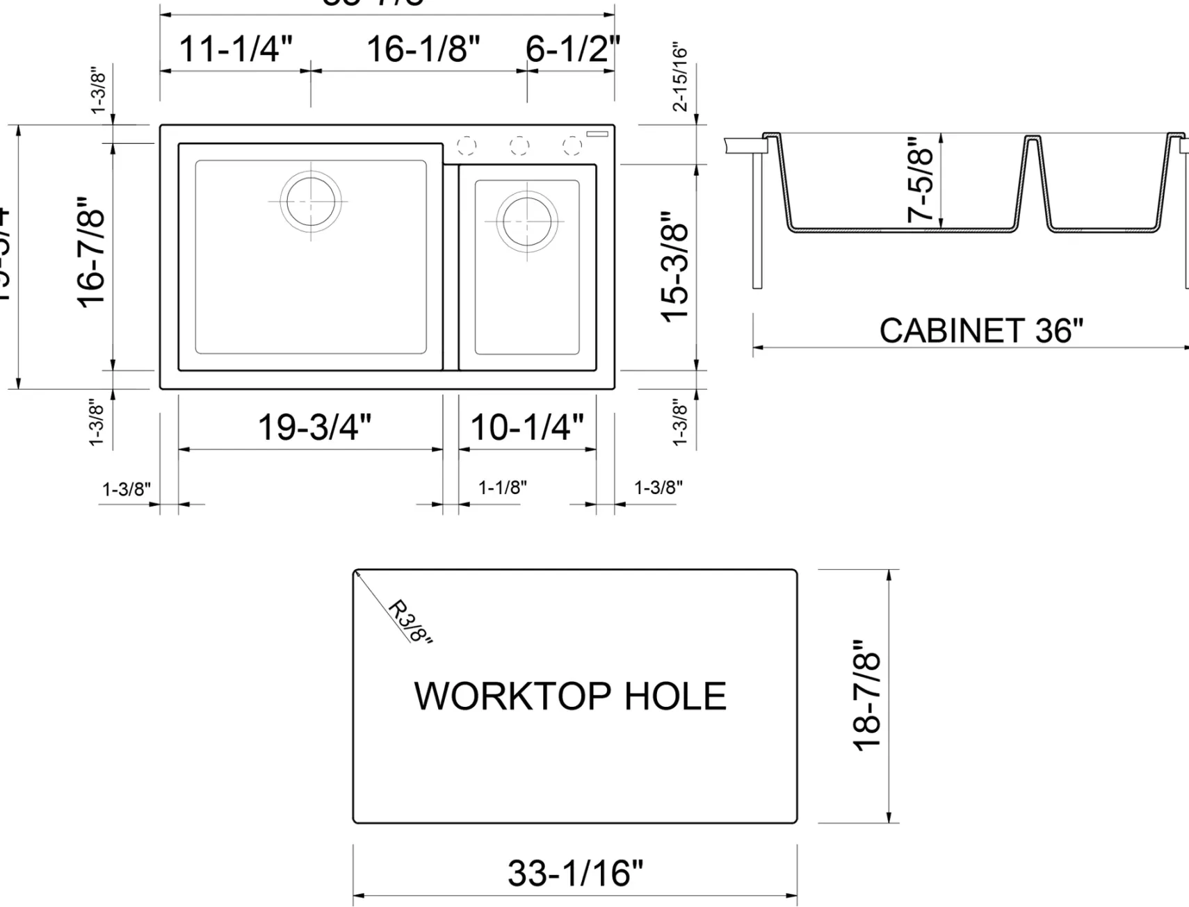 ALFI Biscuit 34" Double Bowl Drop In Granite Composite Kitchen Sink, AB3319DI-B