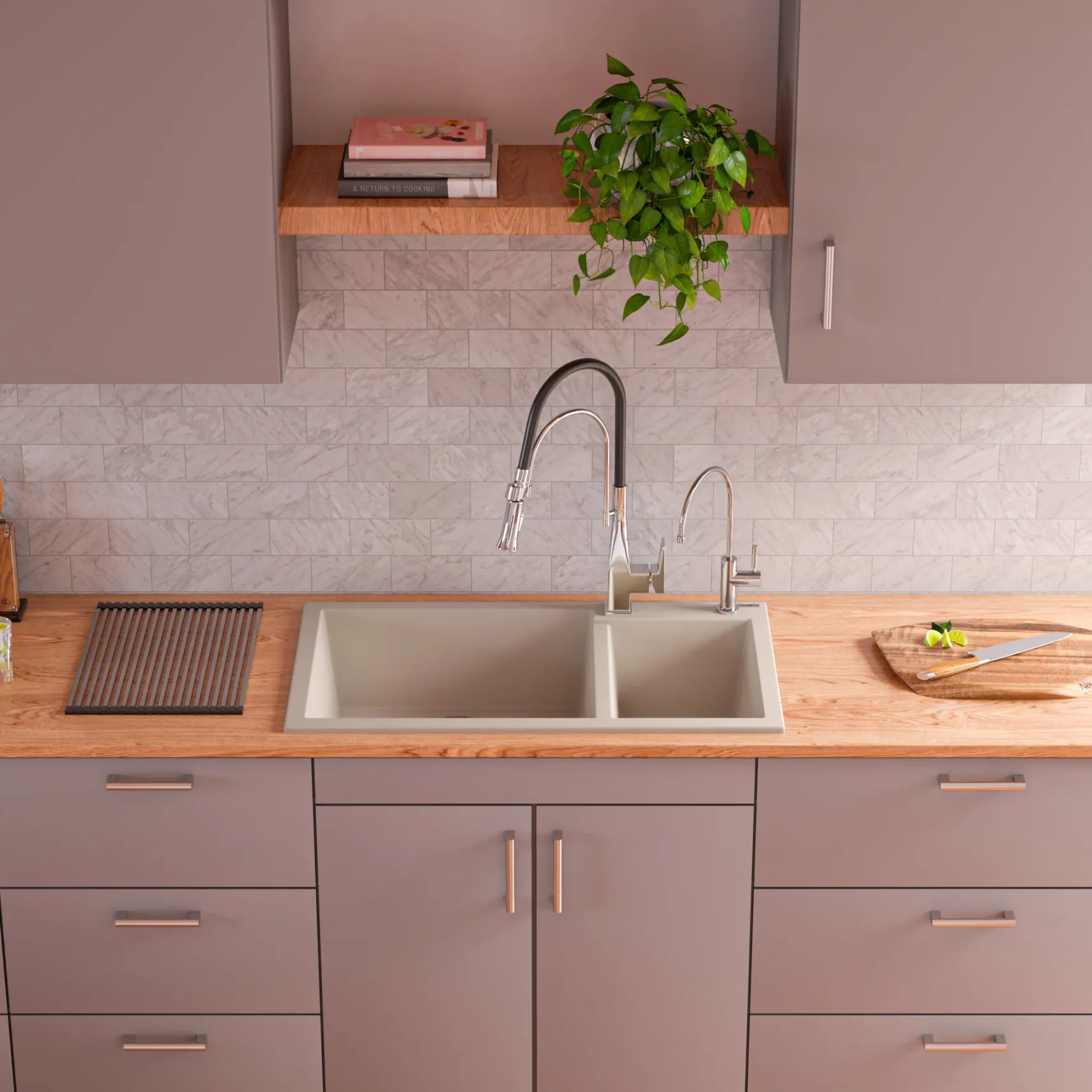 ALFI Biscuit 34" Double Bowl Drop In Granite Composite Kitchen Sink, AB3319DI-B