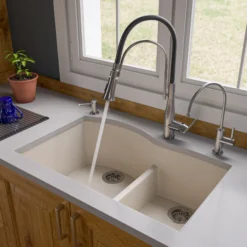 ALFI Biscuit 33" Double Bowl Undermount Granite Composite Kitchen Sink, AB3320UM-B