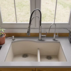 ALFI Biscuit 33" Double Bowl Undermount Granite Composite Kitchen Sink, AB3320UM-B