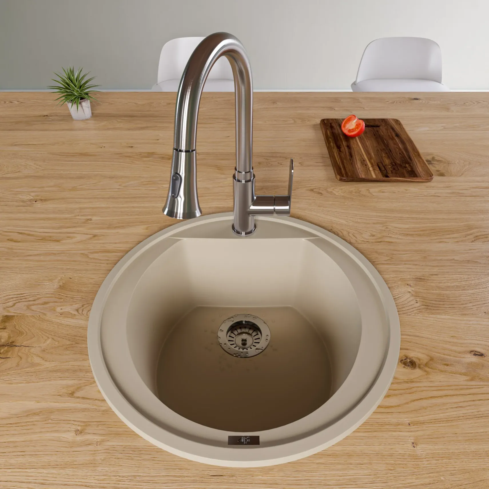 ALFI Biscuit 20" Drop-In Round Granite Composite Kitchen Prep Sink, AB2020DI-B