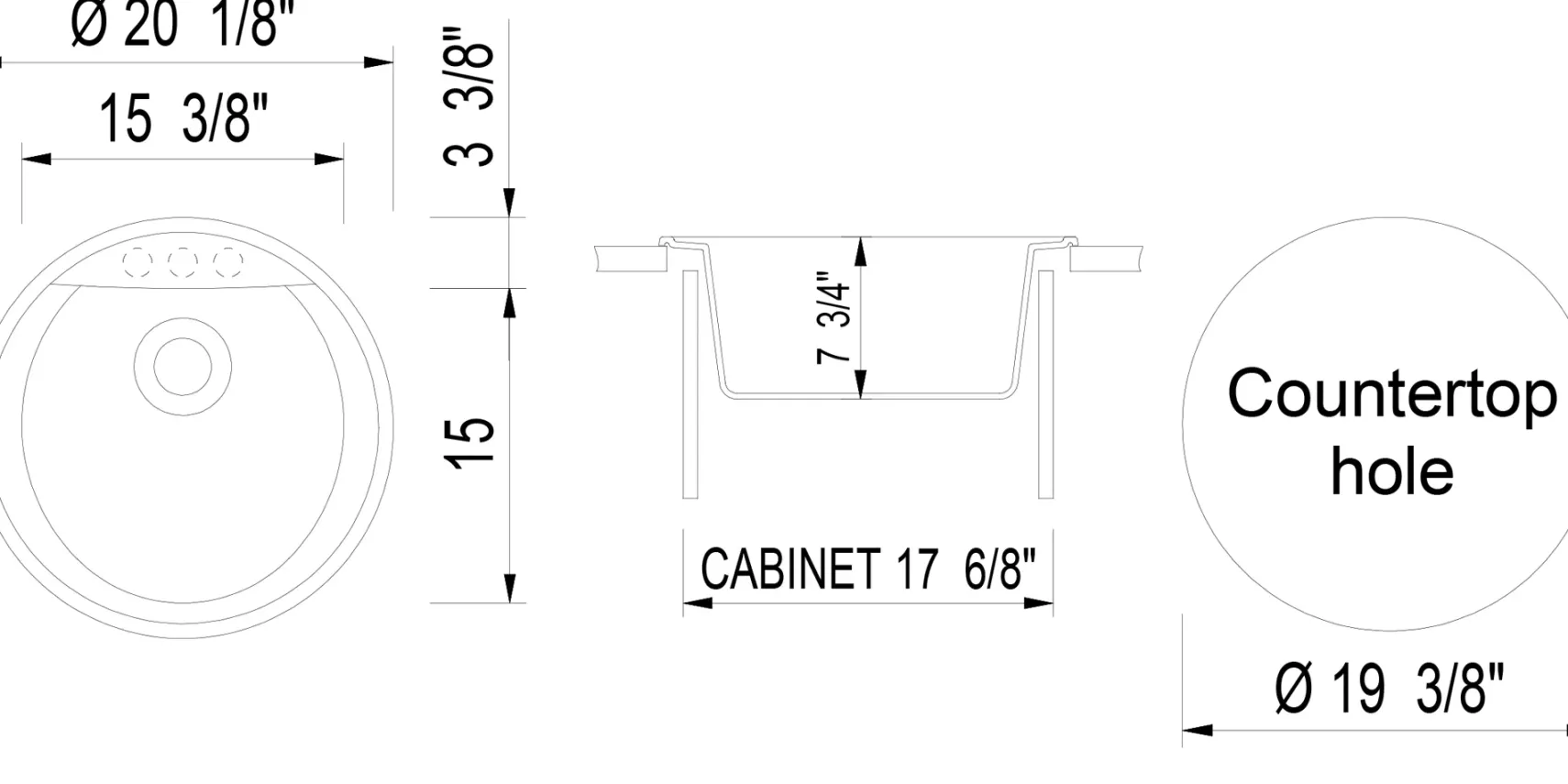 ALFI Biscuit 20" Drop-In Round Granite Composite Kitchen Prep Sink, AB2020DI-B