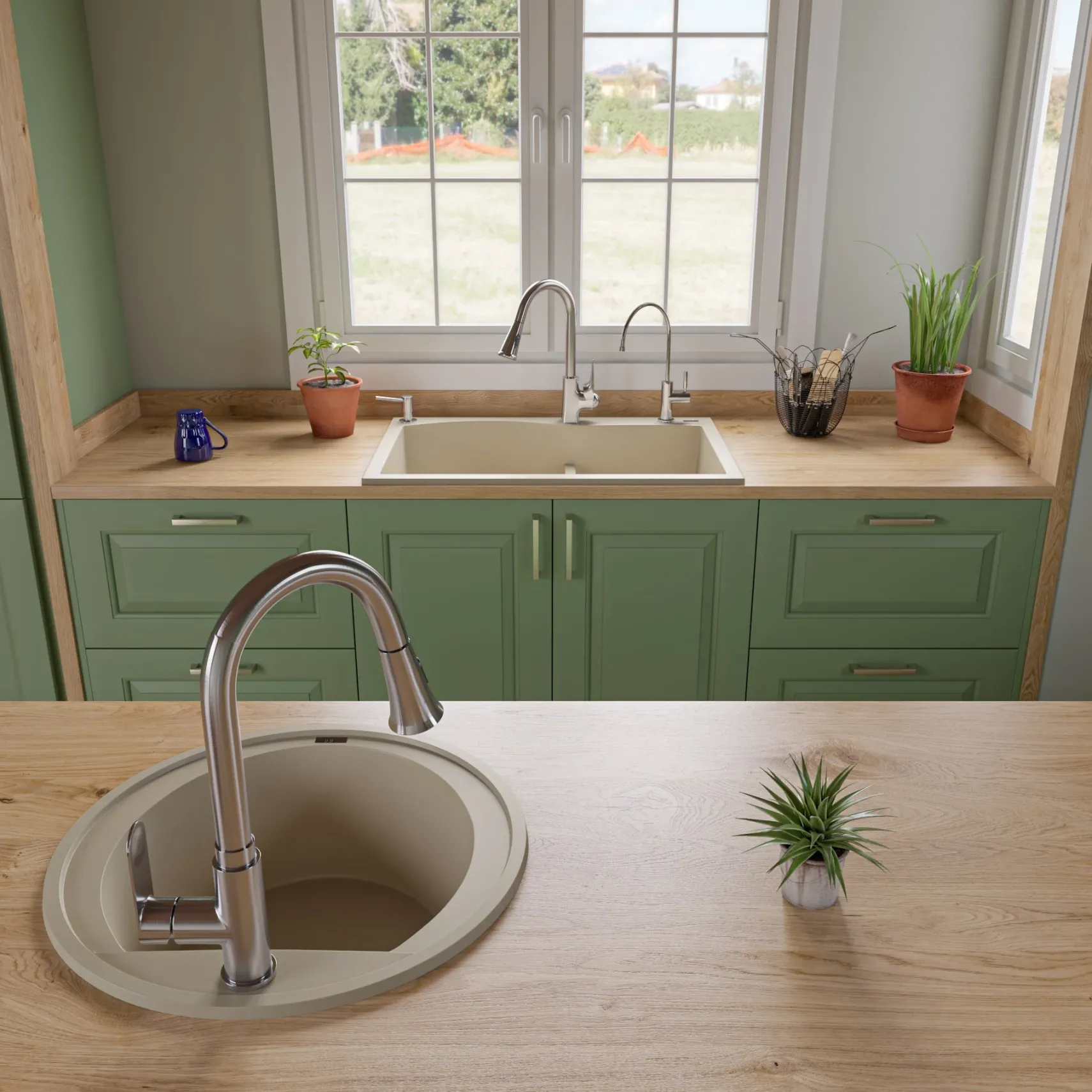 ALFI Biscuit 20" Drop-In Round Granite Composite Kitchen Prep Sink, AB2020DI-B