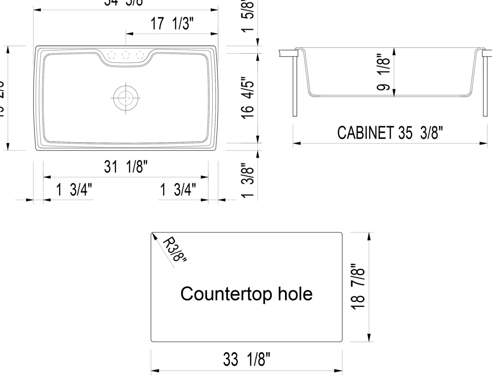 ALFI Biscuit 35" Drop-In Single Bowl Granite Composite Kitchen Sink, AB3520DI-B