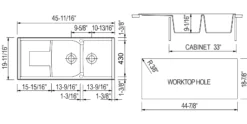 ALFI Black 46" Double Bowl Granite Composite Kitchen Sink with Drainboard, AB4620DI-BLA
