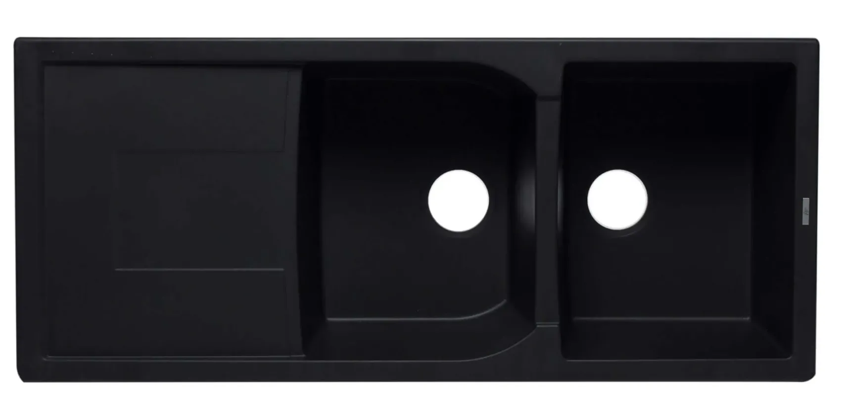 ALFI Black 46" Double Bowl Granite Composite Kitchen Sink with Drainboard, AB4620DI-BLA