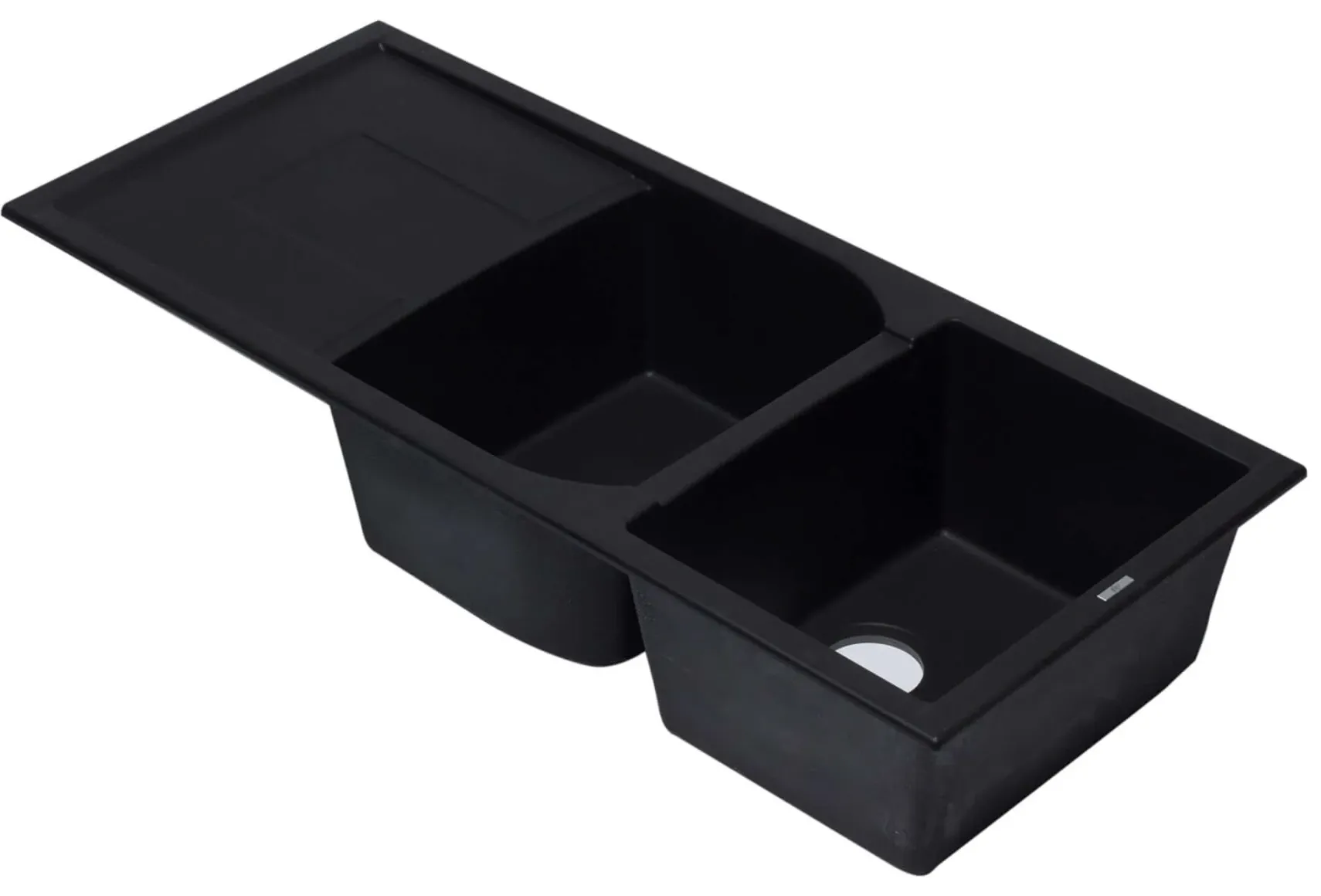 ALFI Black 46" Double Bowl Granite Composite Kitchen Sink with Drainboard, AB4620DI-BLA