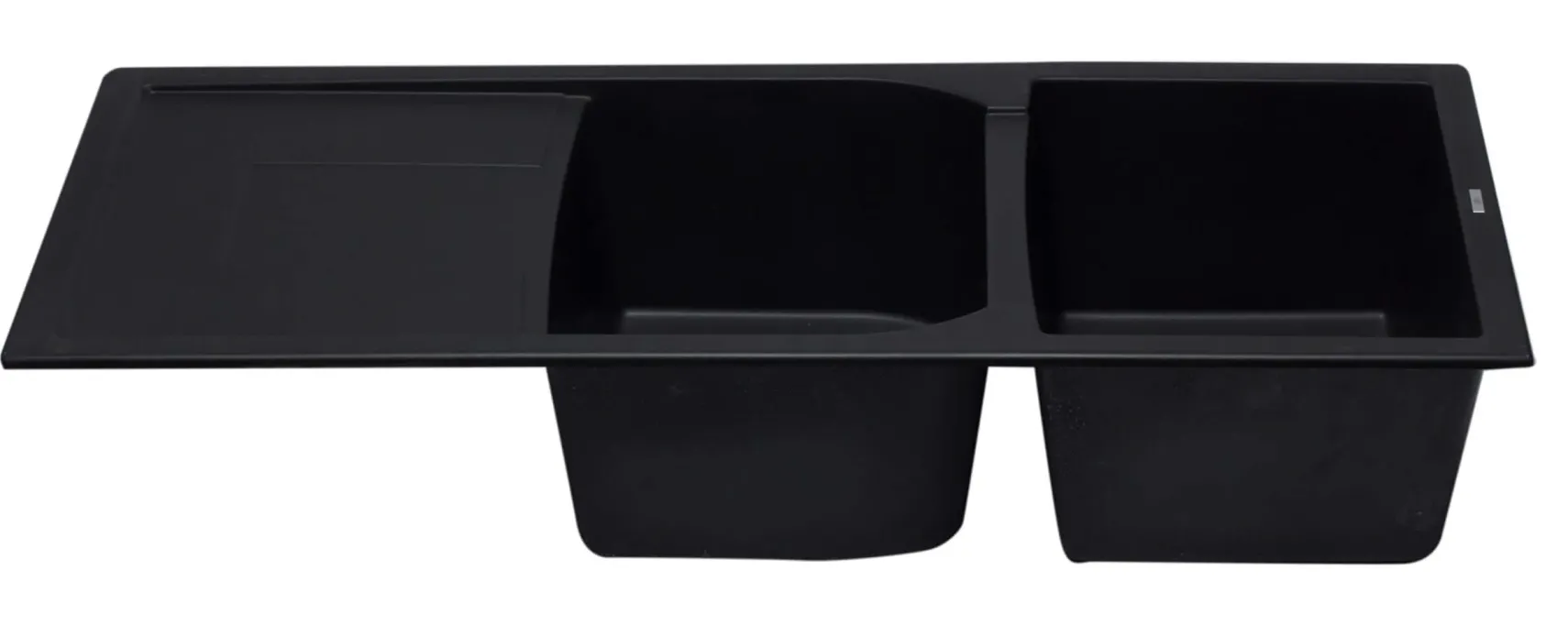 ALFI Black 46" Double Bowl Granite Composite Kitchen Sink with Drainboard, AB4620DI-BLA