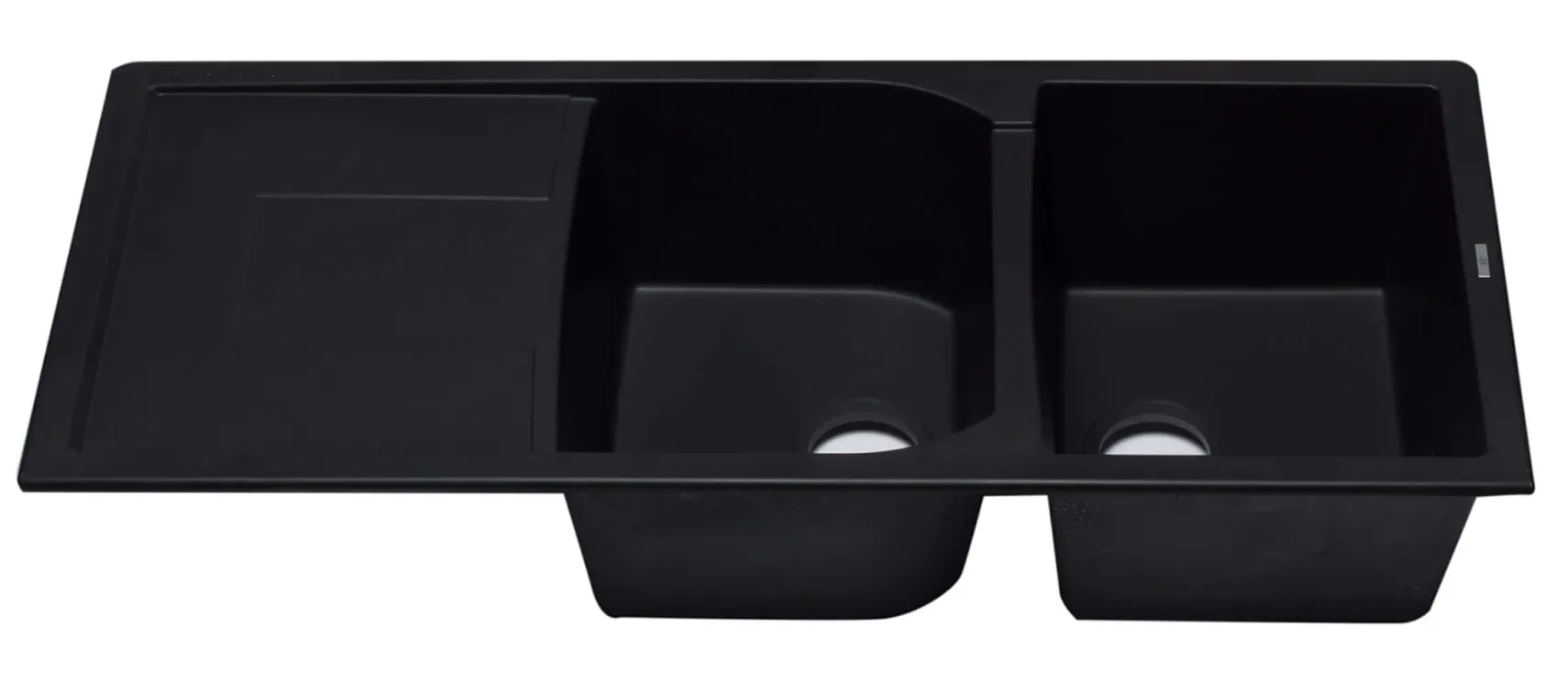 ALFI Black 46" Double Bowl Granite Composite Kitchen Sink with Drainboard, AB4620DI-BLA