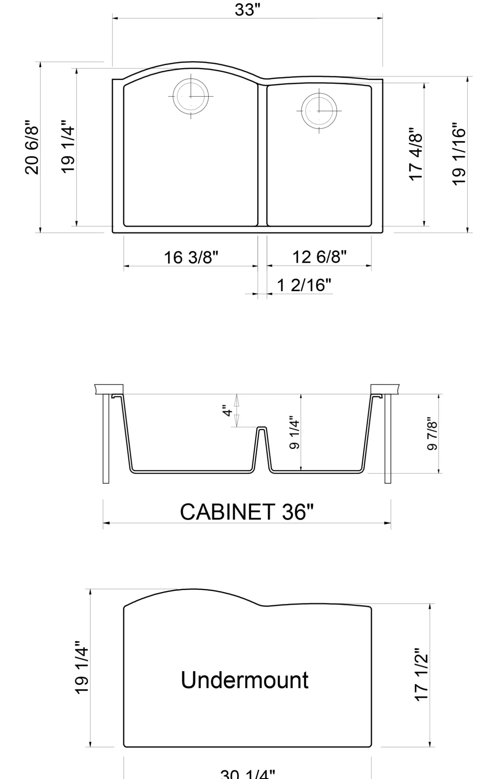 ALFI Black 33" Double Bowl Undermount Granite Composite Kitchen Sink, AB3320UM-BLA