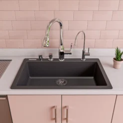 ALFI Black 30" Drop-In Single Bowl Granite Composite Kitchen Sink, AB3020DI-BLA