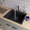 ALFI Black 24" Drop-In Single Bowl Granite Composite Kitchen Sink, AB2420DI-BLA