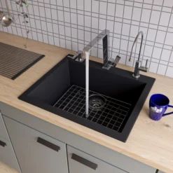 ALFI Black 24" Drop-In Single Bowl Granite Composite Kitchen Sink, AB2420DI-BLA