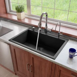 ALFI Black 33" Single Bowl Drop In Granite Composite Kitchen Sink, AB3322DI-BLA