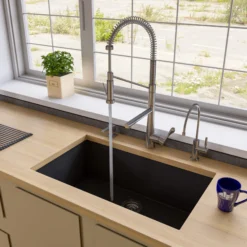 ALFI Black 33" Single Bowl Undermount Granite Composite Kitchen Sink, AB3322UM-BLA