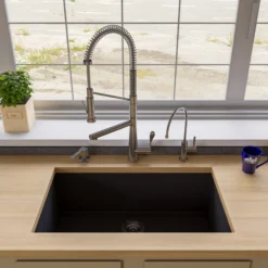 ALFI Black 33" Single Bowl Undermount Granite Composite Kitchen Sink, AB3322UM-BLA