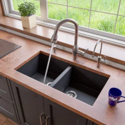 ALFI Black 34" Undermount Double Bowl Granite Composite Kitchen Sink, AB3420UM-BLA