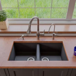 ALFI Black 34" Undermount Double Bowl Granite Composite Kitchen Sink, AB3420UM-BLA